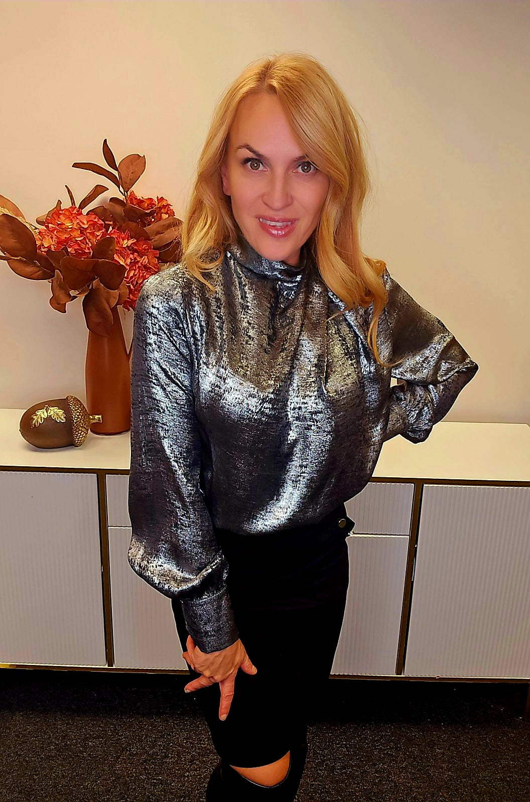 Metallic Blouse Top-Silver