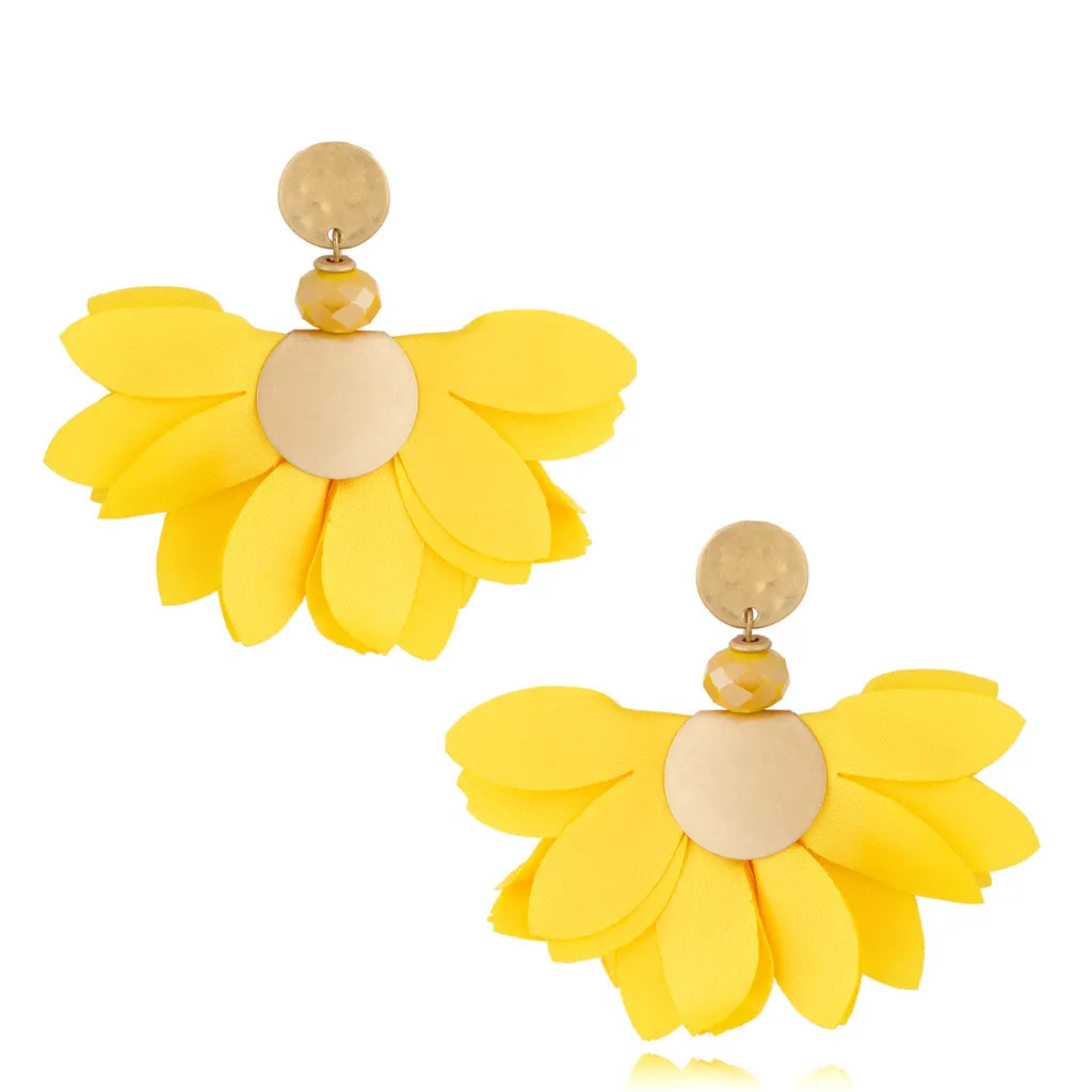 Satin Flowers Earrings with Gold Finish