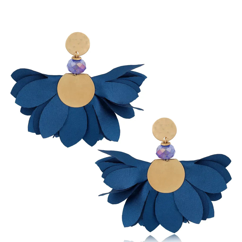 Satin Flowers Earrings with Gold Finish