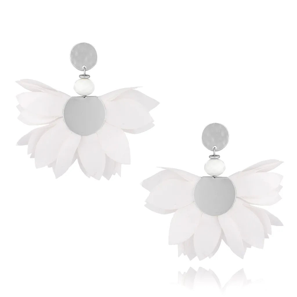 Satin Flowers Earrings with Silver Finish
