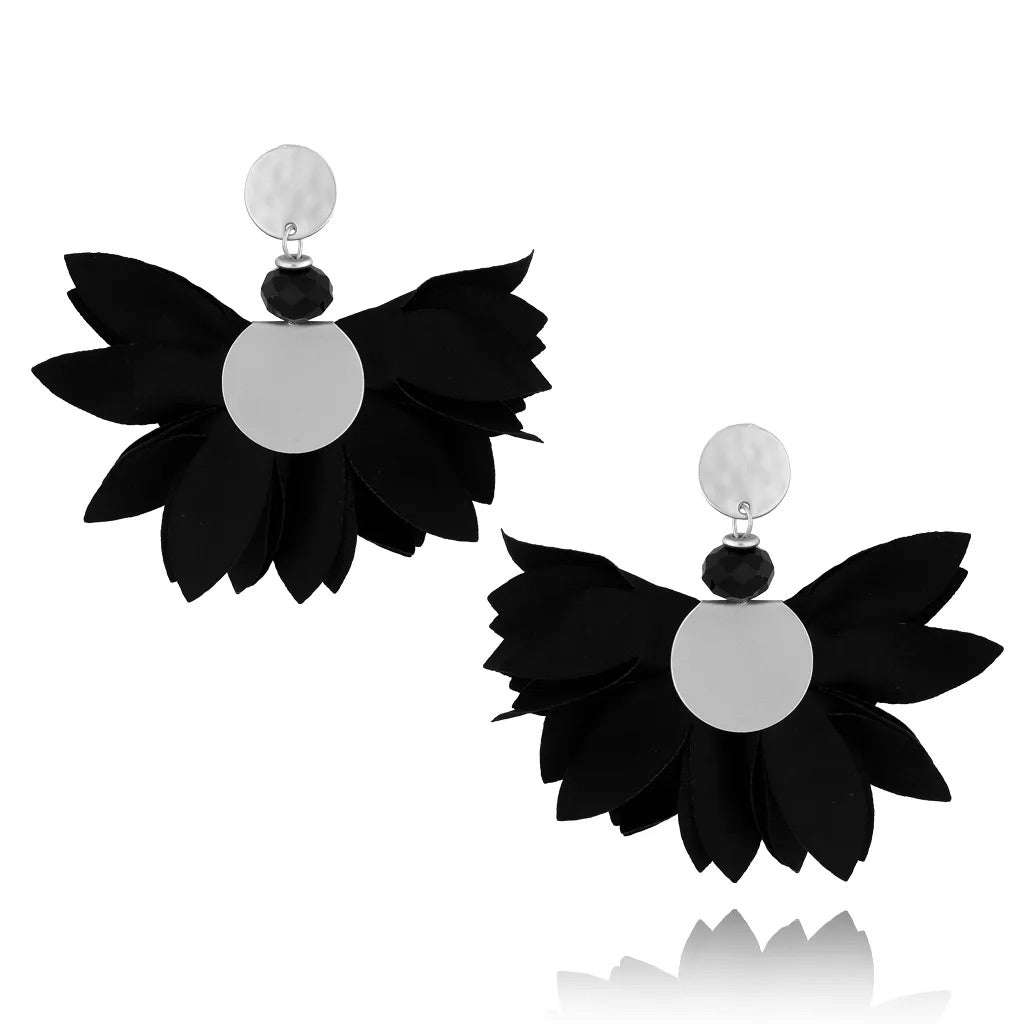 Satin Flowers Earrings with Silver Finish